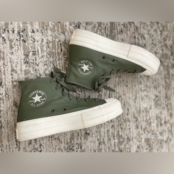 Converse High Top Green Leather Lift Platform Hi Womens size 7 - Picture 6 of 8
